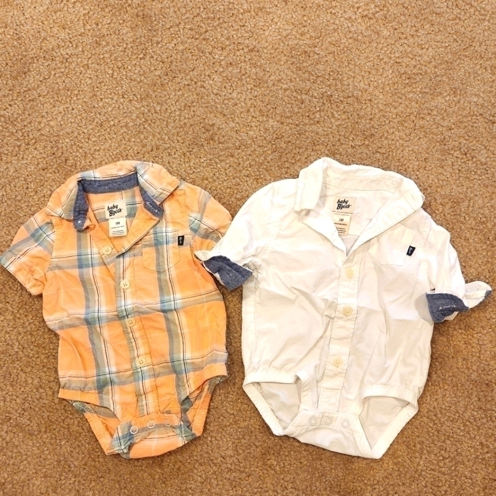 𝅺LOT of 2 Baby B'Gosh Oshkosh Boy's Collared Onesies, 3 months